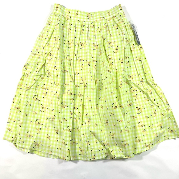 ModCloth Imagine the Possibilities Skirt Green Check Floral - Picture 2 of 7